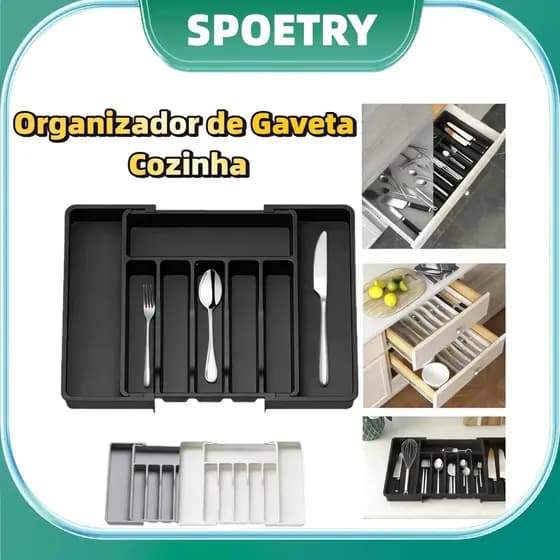 Organizador De Gaveta Extensível Duplo Divisor Porta Talheres Utensílios Cozinha Banheiro