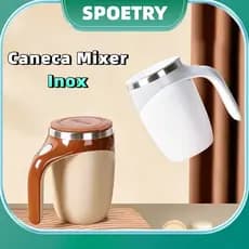 Caneca Mixer Inox Automática Elétrica Misturador Shake Café Leite Cremoso Mug e Cabo Alta Velocidade