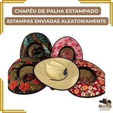Chapéu de Palha Estampado Cordão Ajustável Surf Praia Rave Eletrônica Festas Clube