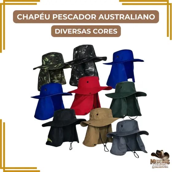 Chapéu Pescador Australiano Proteção Pescoço UV Aba Larga Ajustável Oxford Camping Pesca Pedreiro