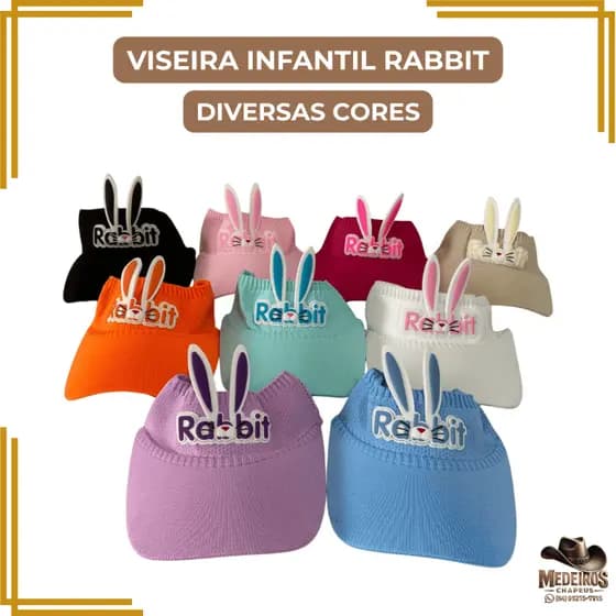 Viseira Infantil Rabbit com Orelhinhas Proteção Solar Ajustável Malha Elástica Confortável Criança