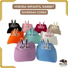 Viseira Infantil Rabbit com Orelhinhas Proteção Solar Ajustável Malha Elástica Confortável Criança