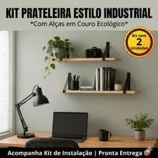 Kit 2 Prateleiras de Madeira Com Alça de Couro Para Decoração Casa Quarto Luxo