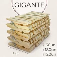 Kit 180 a 60 Unidades Prendedor de Roupas Gigante 9cm Madeira Reforçado Super Resistente