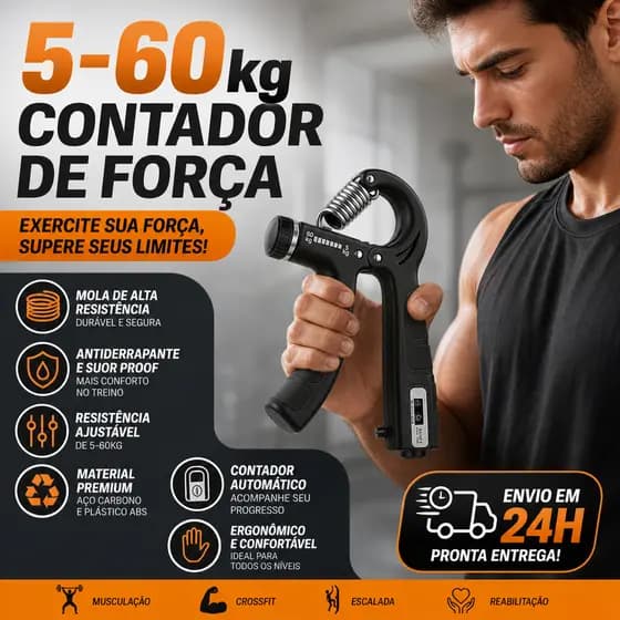 Aparelho Exercitador de Mão com Contador Digital Ajustável 10-100kg Hand Grip Fortalecedor de Punho Treinamento