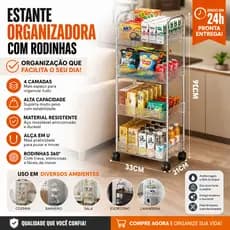Carrinho Organizador 4 Camadas Transparente com Rodízios 360°, Multiuso para Cozinha, Banheiro e Escritório
