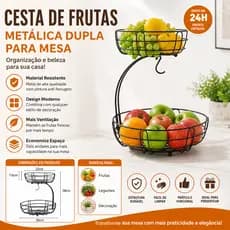 Fruteira Dupla de Mesa em Metal Preto – 2 Cestas Removíveis
