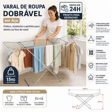 Estendal de Roupa de Chão 180cm x 105cm - Alumínio Reforçado com Braços Laterais Dobráveis, Resistente e Premium