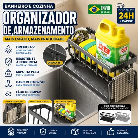 Rack Organizador de Pia ABS Anti-Ferrugem Porta Pano Limpeza Drenagem Rápida Grande Capacidade Cozinha Doméstica