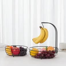 Fruteira Dupla Preta de Bancada com 2 Cestas – Organizadora de Temperos e Frutas