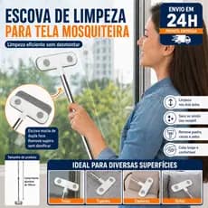 Limpador de Tela Mosquiteira Cabo Telescópico Dupla Face Sem Desmontar Aço Inoxidável