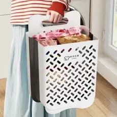 Cesto de roupa suja dobrável e retrátil – adesivo forte na parede