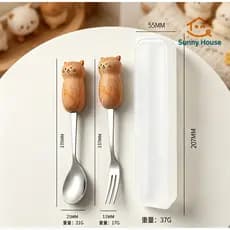Conjunto de talheres de aço inoxidável colher garfo conjunto crianças bonito garfo de frutas colher conjunto talheres