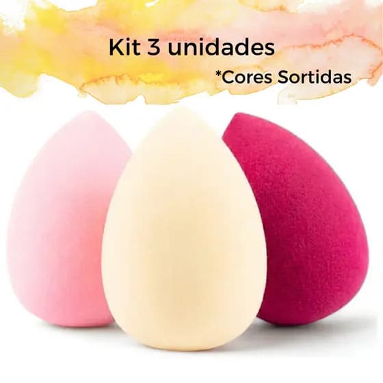 Kit 3 Esponjas Maquiagem Macia para Base Corretivo Pó Líquido Cremoso Alta Precisão