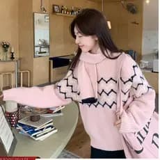 Suéter rosa Phil Island feminino, roupa de inverno estilo coreano, Top de malha macia com aparência gigante