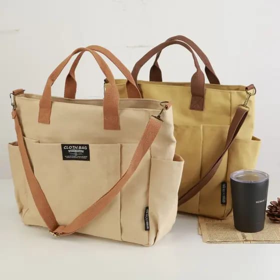 Bolsa de lona japonesa com vários bolsos, espessada, Casual, estudante, computador, simples, portátil, ombro, mensageiro