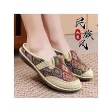 Mulheres novo estilo bordado Toe-Baotou meia chinelos sandálias de linho chinelos exterior usar macio assim