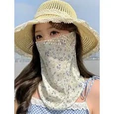 Verão rosto cheio protetor solar máscara feminina condução equitação Anti-sol Floral babador véu máscara pescoço proteçã
