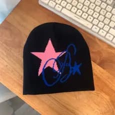 Chapéu feminino de lã de malha chapéu de cinco pontas estrela padrão chapéu frio all-match Casual moda dupla estrela pul