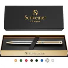 Scriveiner Silver Chrome Ballpoint Pen Gold Trim Luxury Gift Pen