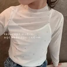 Meninas rendas topos de manga comprida malha oca versão coreana camisetas crianças malha transparente quente-stras camis