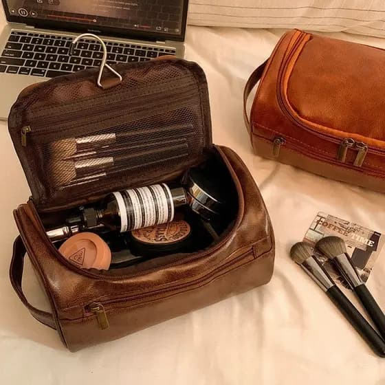 Bolsa cosmética de couro pu de alta qualidade feminina portátil bolsa de armazenamento divisória de grande capacidade bo