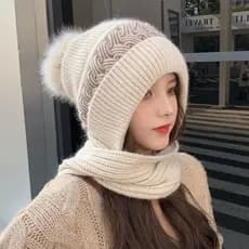 Chapéu feminino outono inverno forro de lã cachecol proteção de ouvido chapéu quente ao ar livre ciclismo chapéu proteçã
