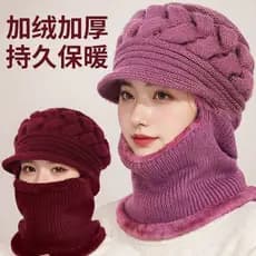 Chapéu feminino de meia-idade idosos inverno Casual engrossado chapéu de lã velo quente babador mãe chapéu de tricô de u