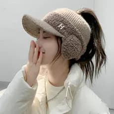 W inverno chapéu de malha feminino forro de lã quente outono inverno ciclismo proteção de orelha boné vazio superior Ear