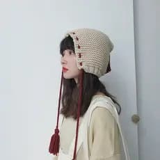 Bonito chapéu de proteção de ouvido versão coreana na moda quente chapéu de malha feminino rendas chapéu de lã feminino