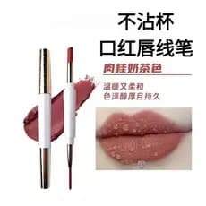 Delineador labial copo antiaderente não desbotado caneta batom de duas cabeças à prova d'água de longa duração fosco cla