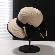 Chapéu de palha feminino elegante arco francês aba grande volta fenda pote chapéu verão beira-mar férias guarda-sol prot