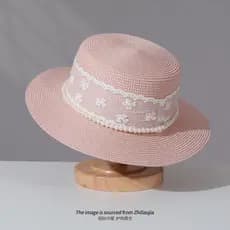 Pérola gaze francês Retro Hepburn estilo chapéu plano chapéu de palha feminino verão viagem férias pára-sol trançado cha