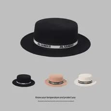 Senhoras francesas chapéu superior plano feminino outono inverno branco carta fita lã chapéu superior britânico Retro lã