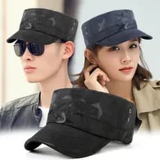 Quatro estações moda estrela de cinco pontas impresso camuflagem chapéu superior plano masculino feminino protetor solar