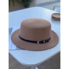 2025 novo estilo outono inverno chapéu superior de lã estilo Retro britânico feminino simples fivela de couro aba plana