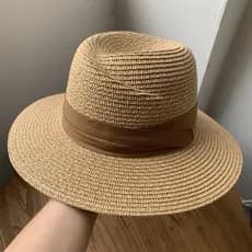 Minimalista cor de café INS estilo aba larga côncavo topo chapéu de palha férias de verão guarda-sol chapéu de palha de