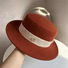 Chapéu de lã vermelha com ferrugem de ferro branco, chapéu de aba plana para homens e mulheres, outono inverno, retrô, f