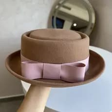 Chapéu novo estilo feminino outono inverno japonês chapéu de topo plano lã Curling borda borda curta redução de idade fo
