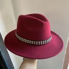 Outono inverno chapéu INS novo estilo rebites borgonha lã chapéu superior aba plana chapéu moda mostrar rosto pequeno br