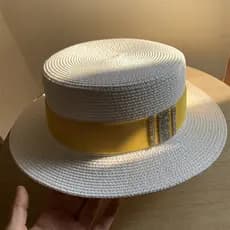 Branco pequena borda estilo japonês strass chapéu de palha feminino verão viagem protetor solar pequena borda plana chap