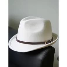 2025 novo estilo branco feminino chapéu superior de lã estilo britânico chapéu Casual moda masculina cinto de lã chapéu