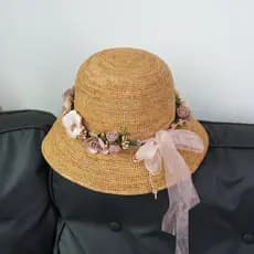 Chapéu de palha de ráfia de crochê feito à mão feminino verão beira-mar aba grande chapéu de praia Anti-ultravioleta gua