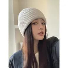 Merino lã pontilhada fio chapéu de malha feminino inverno quente chapéu de lã elegante simples listrado chapéu frio All-