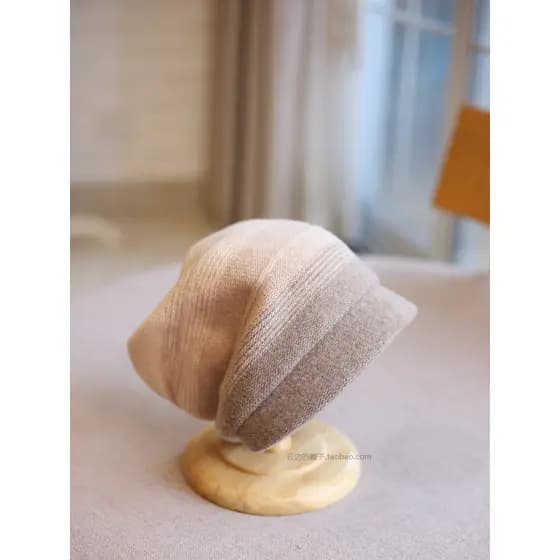 Cashmere misturado pilha chapéu feminino outono inverno lã australiana chapéu de malha gradiente listrado pulôver chapéu