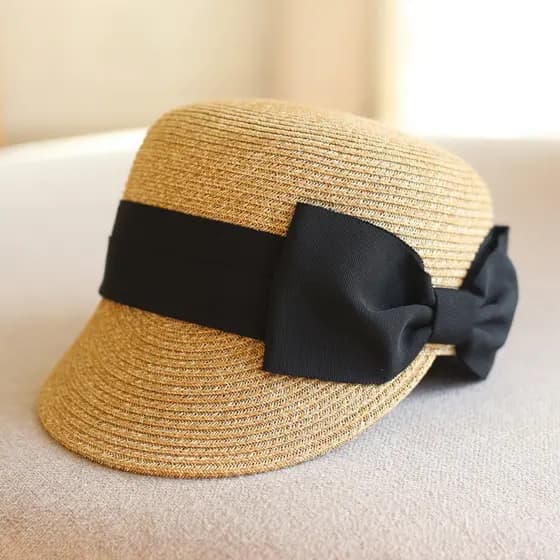 Chapéu Casual japonês arco plano chapéu equestre boné de pico feminino protetor solar praia moda chapéu de palha viagem