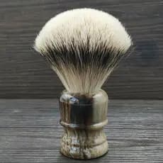 Disa prata ponta texugo cabelo escova de barbear imitação chifre mão polimento macio cabelo barba escova barbear sabão e