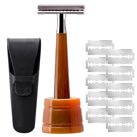 ZY conjunto de navalha Manual masculino lâmina de barbear titular lâmina conjunto navalha antiquado dupla face navalha