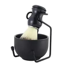 Batedor creme escova de espuma aço inoxidável prato Rack preto macio cabelo barba escova limpeza barbeiro conjunto para