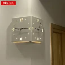 Relógio de parede sala de estar criativo canto luz luxo doméstico canto relógio de parede pendurado tecnologia dupla fac